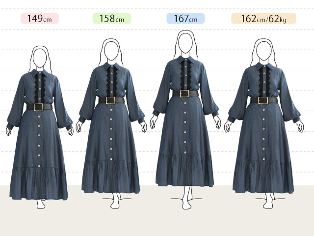 新品エテレーヴワンピース エトワール デニム ワンピース】お色展開：ブルー ／ サイズ展開：Free