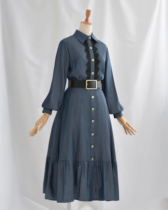 新品エテレーヴワンピース エトワール デニム ワンピース】お色展開：ブルー ／ サイズ展開：Free