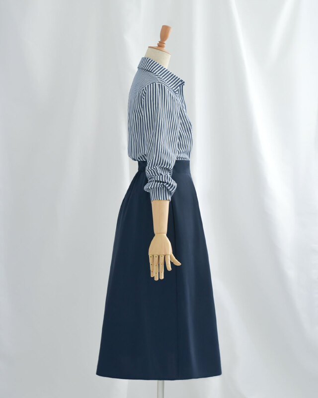 縦ストライプで視覚的にすらり見えを叶える切替デザイン