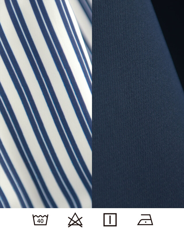 さらりとしたストライプ生地と上質ネイビー素材の質感