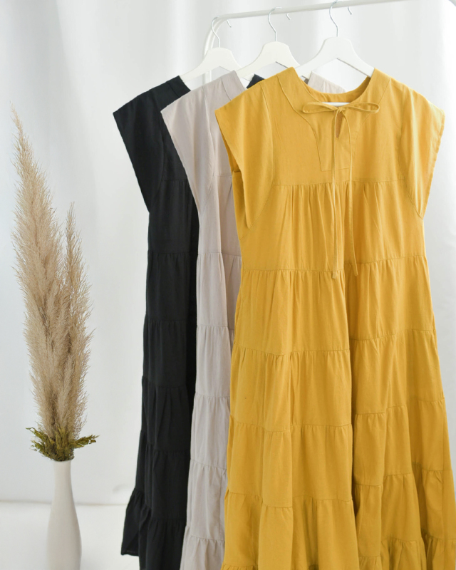 ティアード ワンピース】お色展開：グレー,イエロー,ブラック