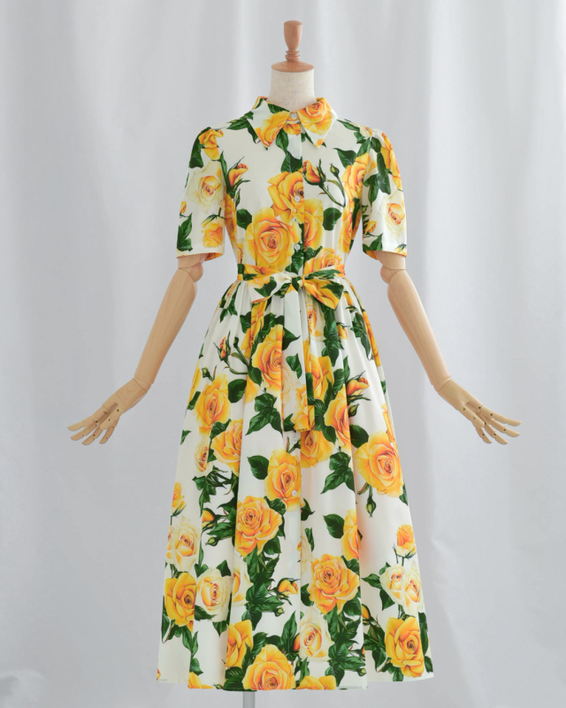 レディ ローズ ワンピース】お色展開：イエロー ／ サイズ展開：Free