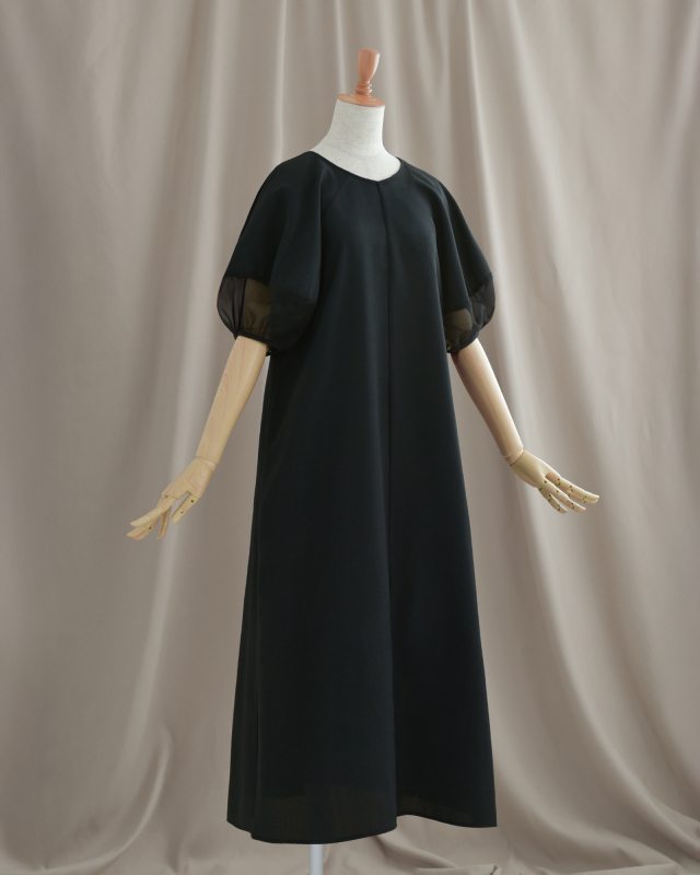 Rene パフスリーブワンピース　38 エアリー スリーブ ワンピース】お色展開：ブラック,ホワイト