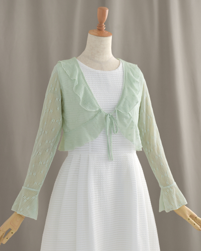 シアー フリル ボレロ】お色展開：ブルー,グリーン,ホワイト ／ サイズ