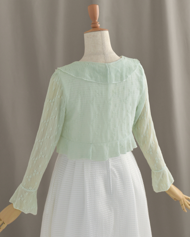 シアー フリル ボレロ】お色展開：ブルー,グリーン,ホワイト ／ サイズ