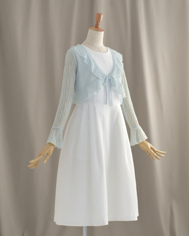 シアー フリル ボレロ】お色展開：ブルー,グリーン,ホワイト ／ サイズ