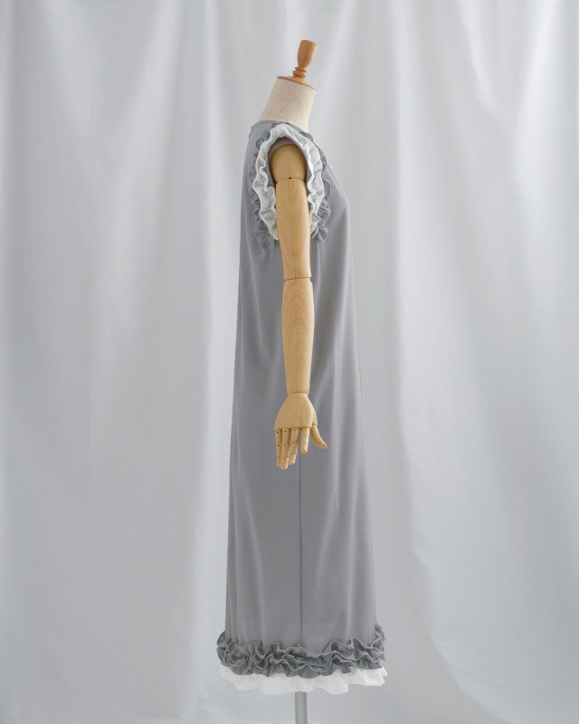 レディ フリル ワンピース】お色展開：グレー,ブラック