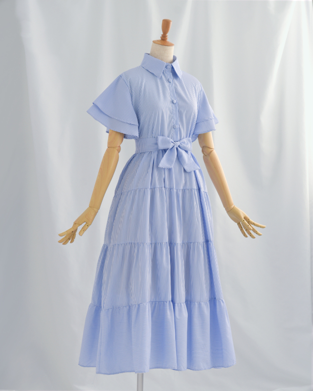 ルミエール ワンピース】s022 お色展開：ブルー ／ サイズ展開：Free