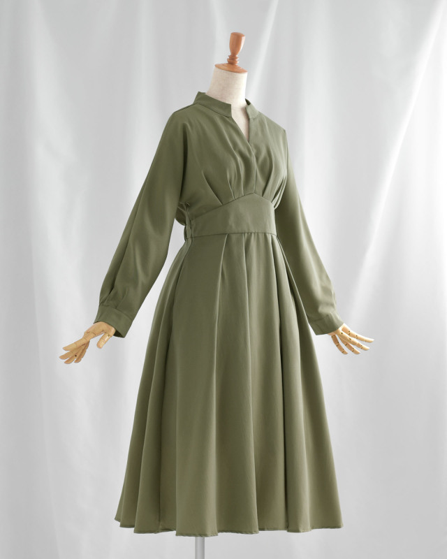 タック ワンピース セシル】お色展開：ブラウン,グリーン ／ サイズ