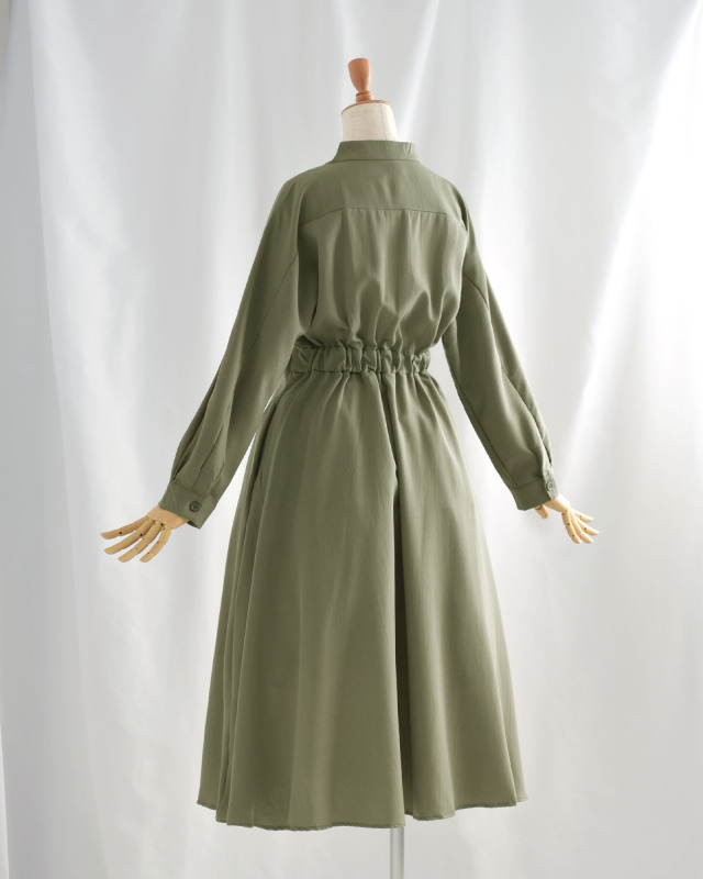 タック ワンピース セシル】お色展開：ブラウン,グリーン ／ サイズ