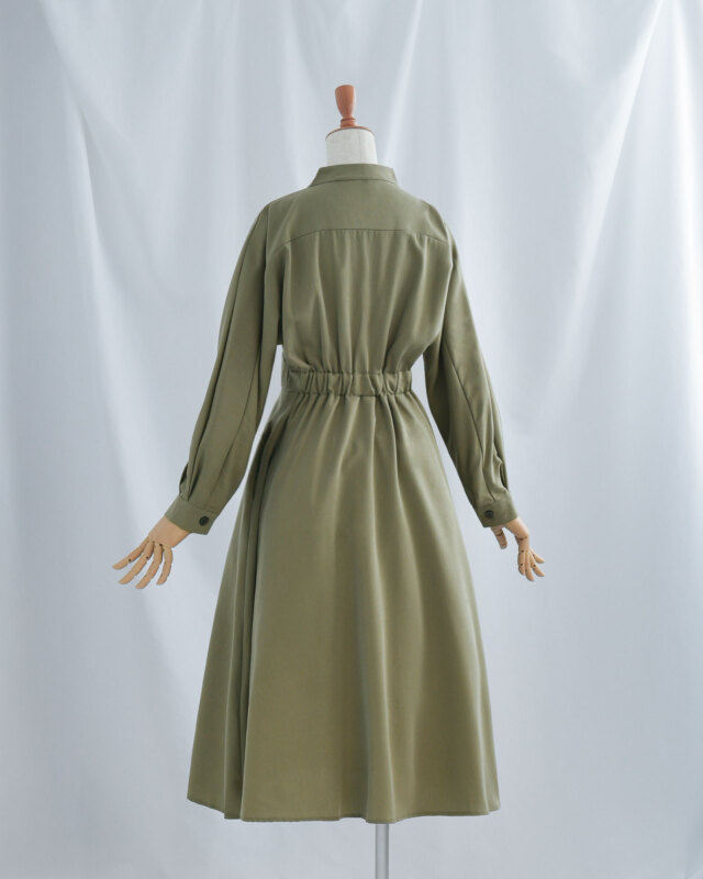 タック ワンピース セシル】お色展開：ネイビー,グリーン ／ サイズ