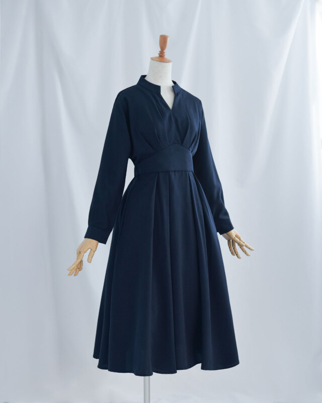 タック ワンピース セシル】お色展開：ネイビー,グリーン ／ サイズ