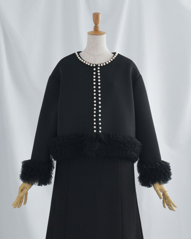 ボンディング ジャケット パールstyle】 お色展開：ベージュ,ブラック