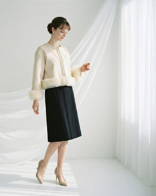 40代の式典に映えるパール×チュールのきれいめジャケット｜レジーナ【神戸ワンピース専門店】