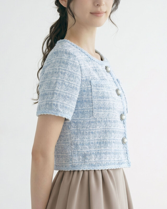 フォーマルシーンに映えるツイードショートジャケット。上品な装いを叶える一枚。レジーナ【神戸ワンピース専門店】
