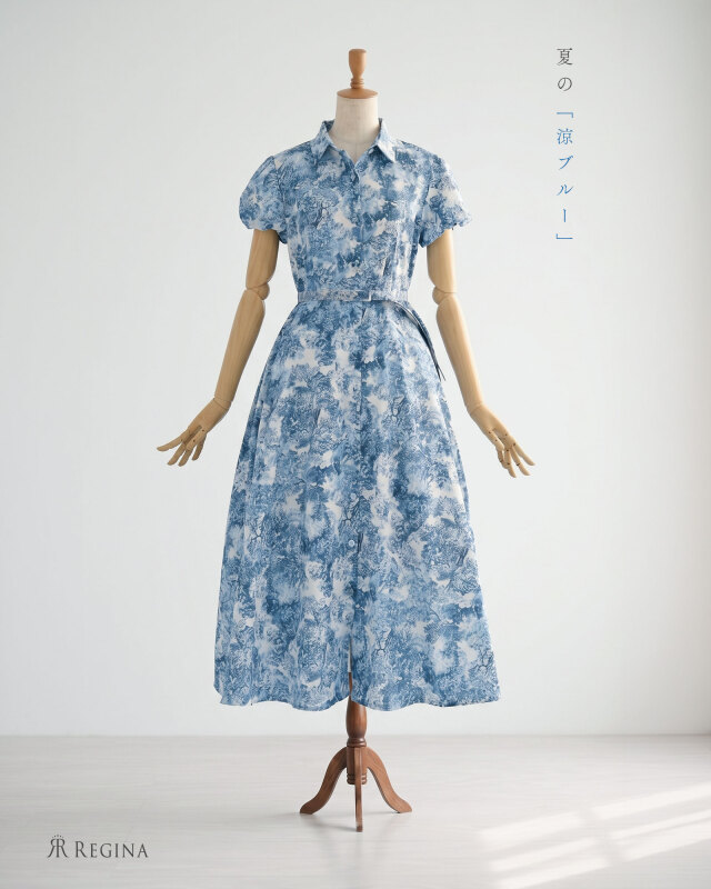 涼しくて上品に決まる。夏のお出かけにぴったりな大人のきれいめ柄ワンピース。レジーナ【神戸ワンピース専門店】