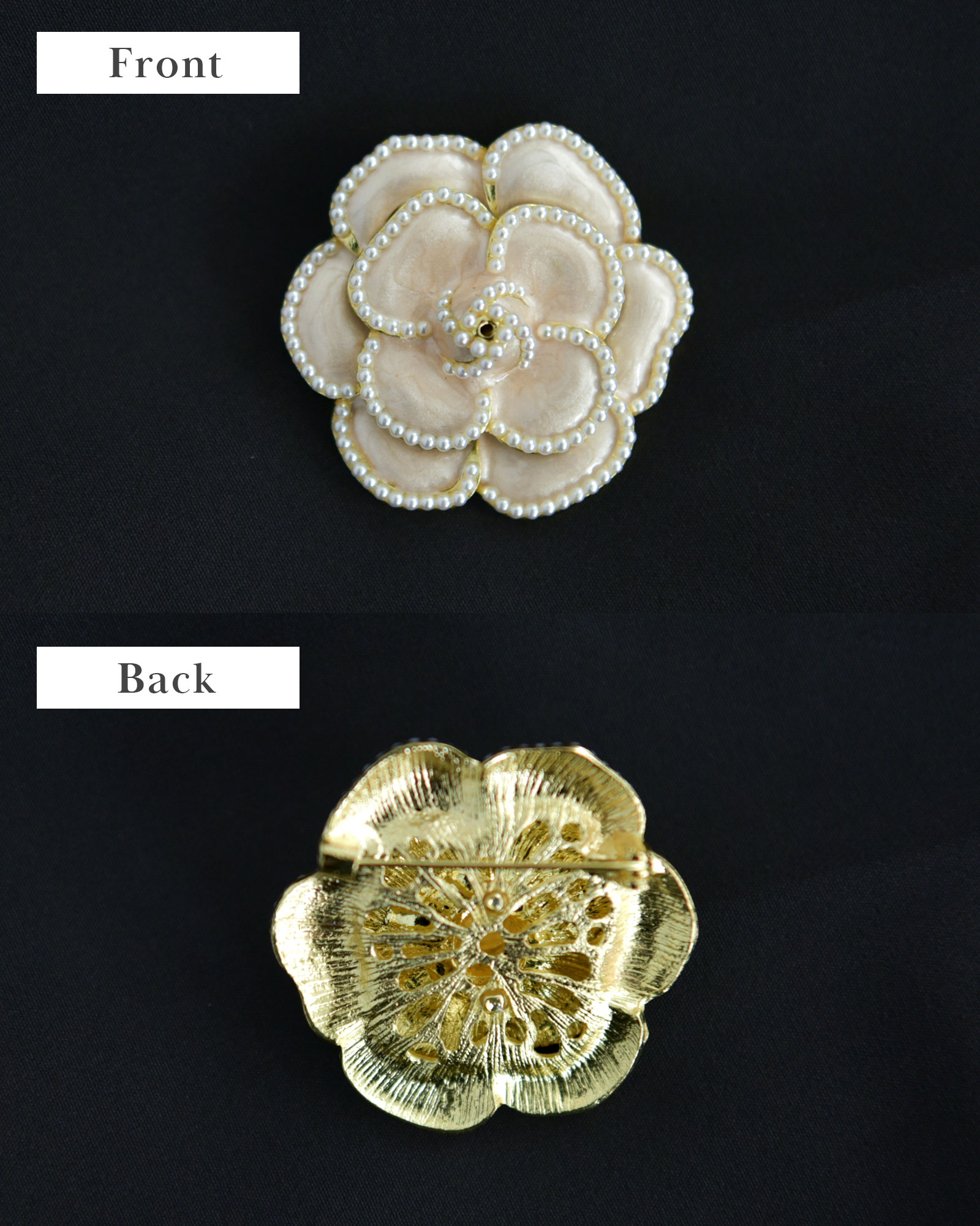 カメリア ブローチ】お色展開：ホワイト,ブラック ／ サイズ展開：Free