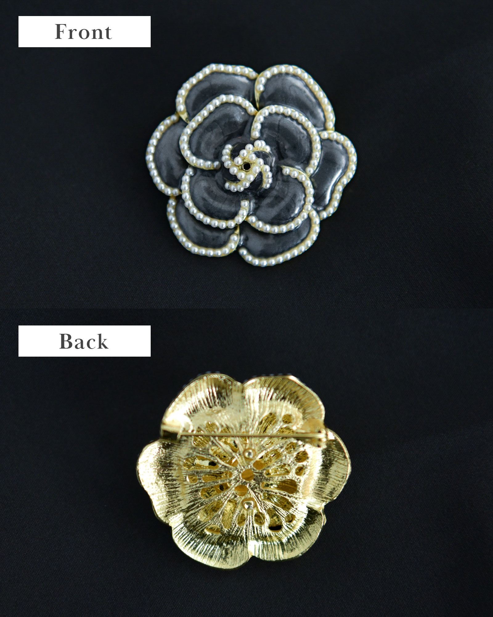 美品✨ルネ　リボンブローチ付き　カメリア総柄ワンピースドレス　クリーニング済　M カメリア ブローチ】お色展開：ホワイト,ブラック ／ サイズ展開：Free