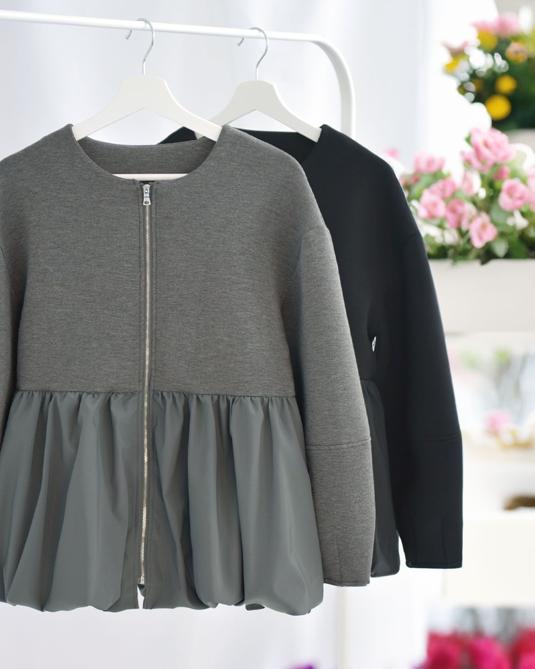 mini paronen グレー ジャケット 130cm ジャケット ベルフラワー】お色展開：グレー,ブラック／ サイズ展開