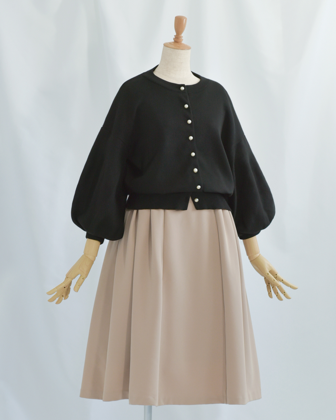 カーディガン チューリップ】お色展開：ブラック,ピンク ／ サイズ展開