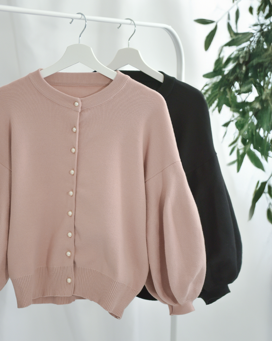 カーディガン チューリップ】お色展開：ブラック,ピンク ／ サイズ展開