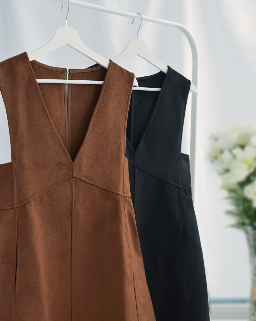 フレア ワンピース シャトン】お色展開：ブラウン,ブラック ／ サイズ