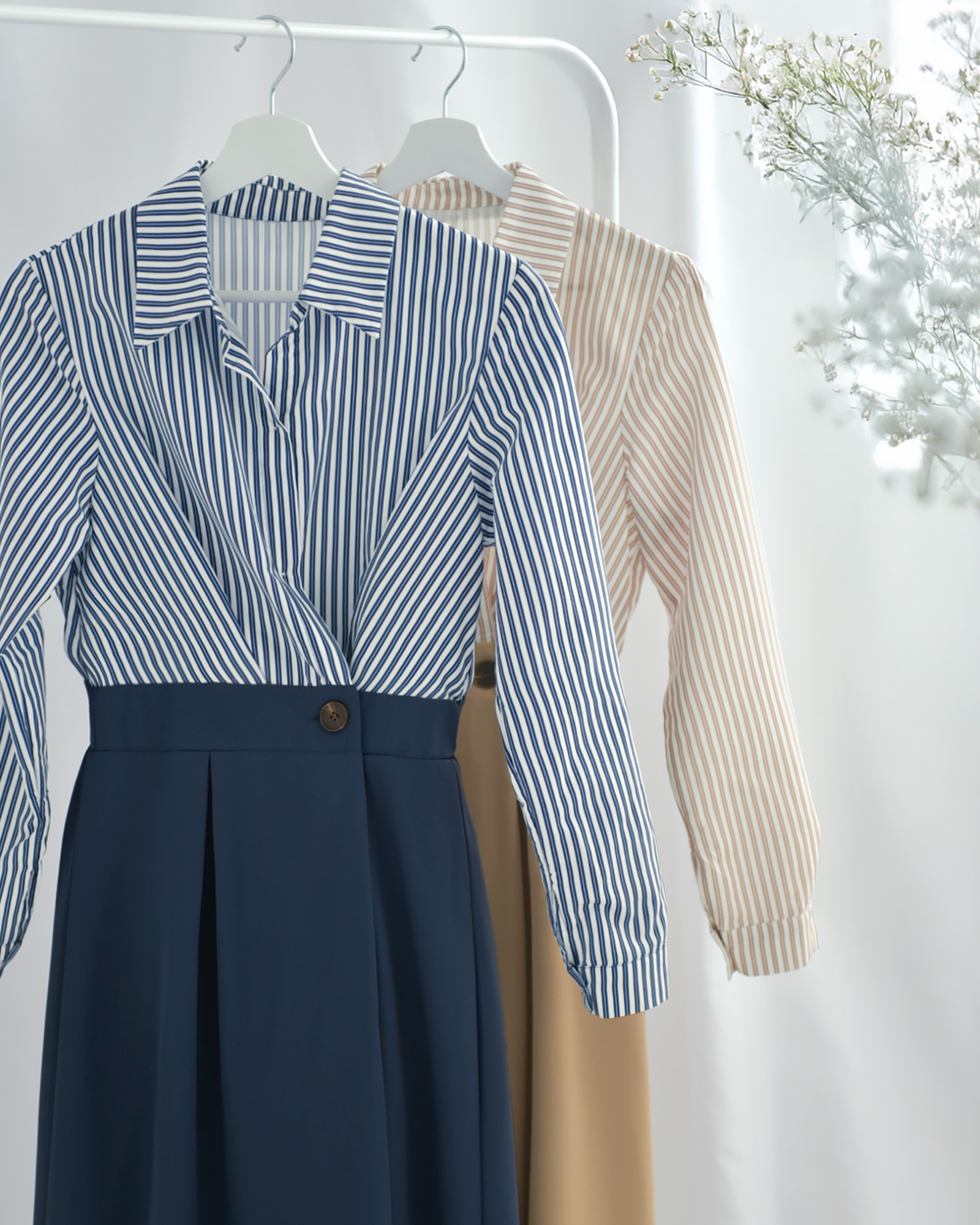 優雅なフレアでスタイルアップするロング丈ドッキングワンピ Docking Onepiece Lien レジーナ【神戸ワンピース専門店】