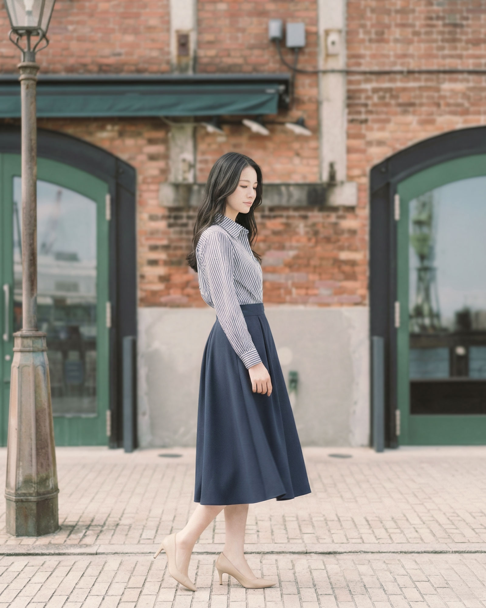 優雅なフレアでスタイルアップするロング丈ドッキングワンピ Docking Onepiece Lien レジーナ【神戸ワンピース専門店】