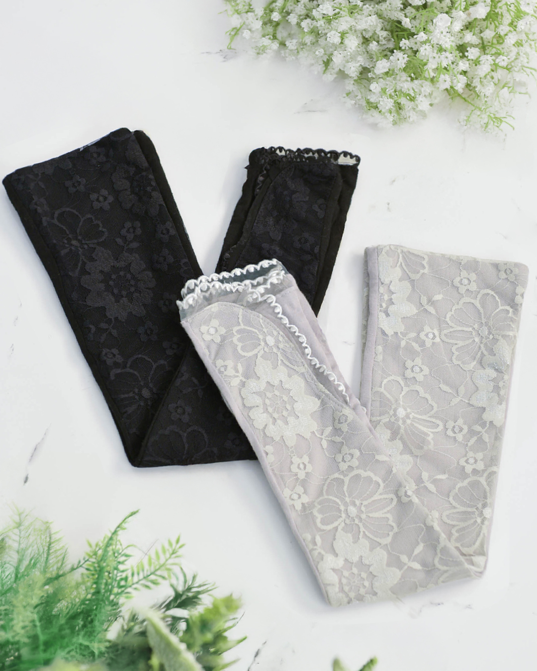 レース アーム カバー［UV ケア］】お色展開：ブラック,グレー