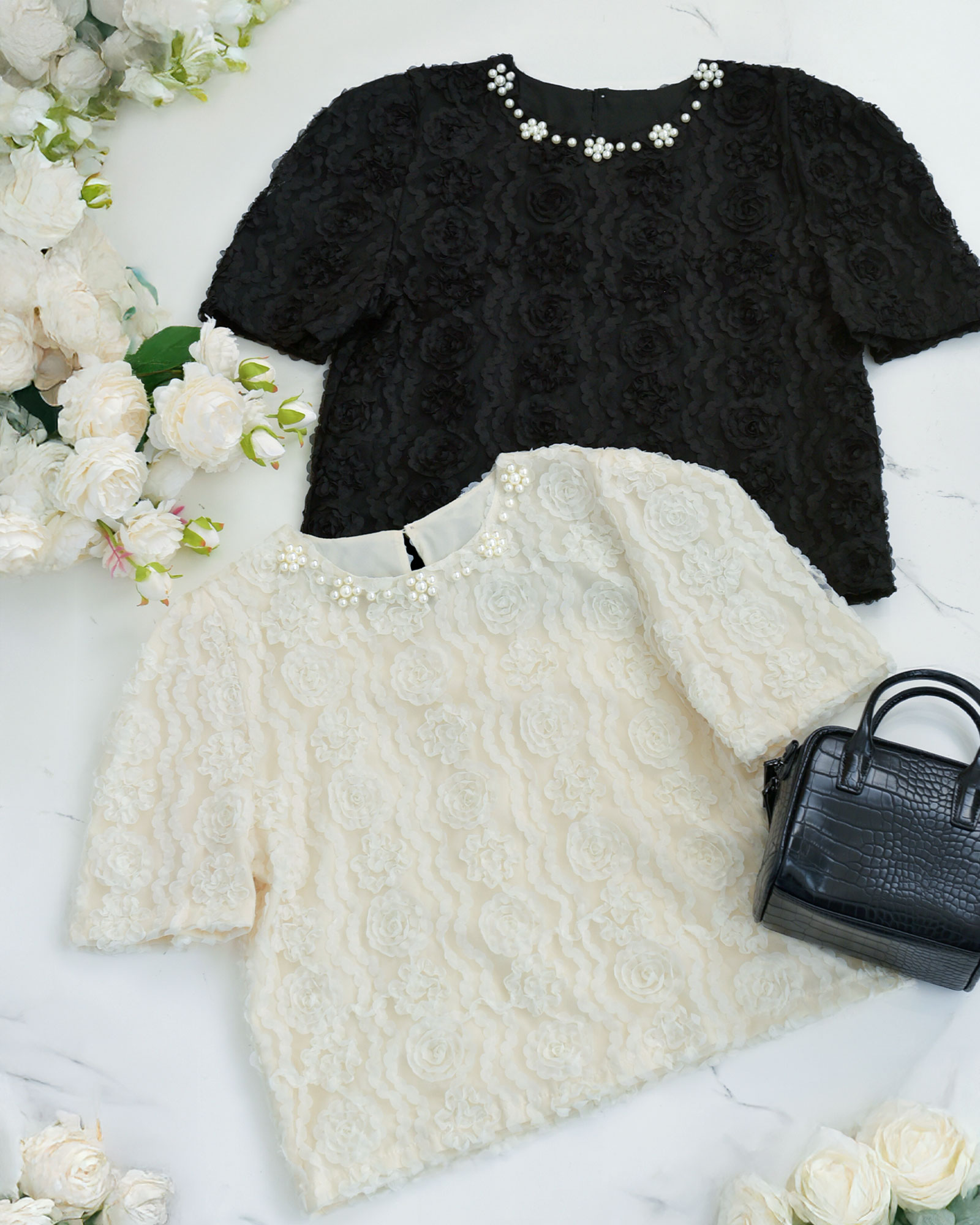 華やぎを纏う、繊細ローズブラウス。レジーナ【神戸ワンピース専門店】