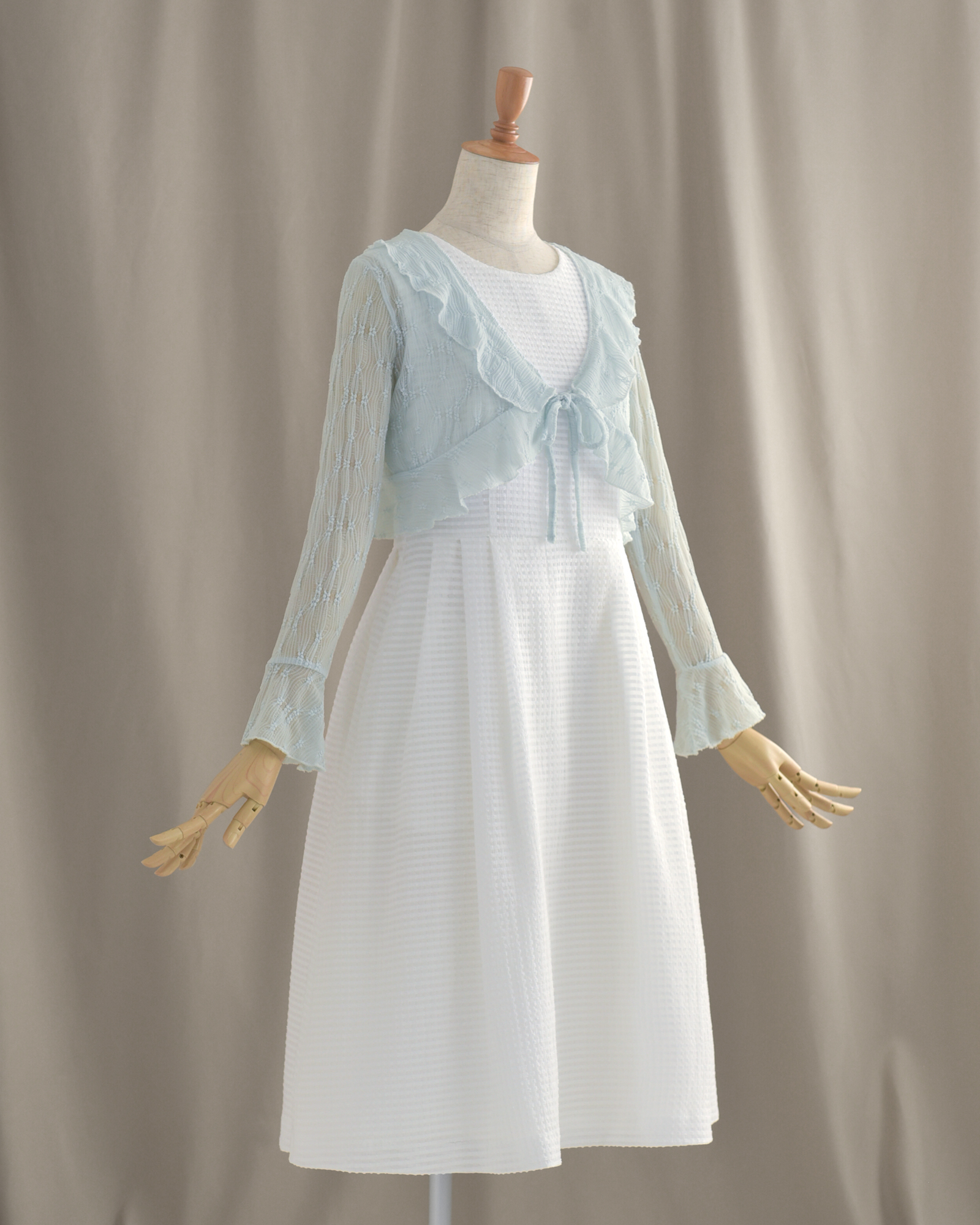 シアー フリル ボレロ】お色展開：ブルー,グリーン,ホワイト ／ サイズ