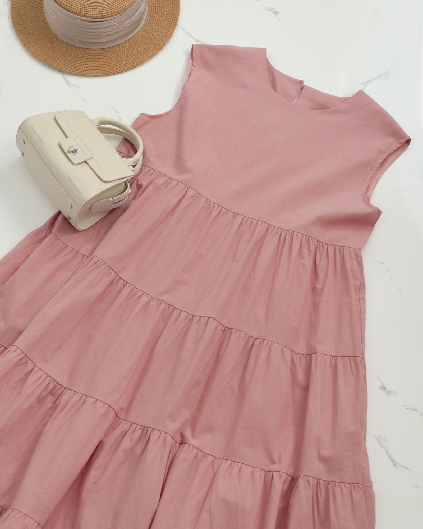 ロング ティアード ワンピース】お色展開：ピンク,ベージュ,グレー