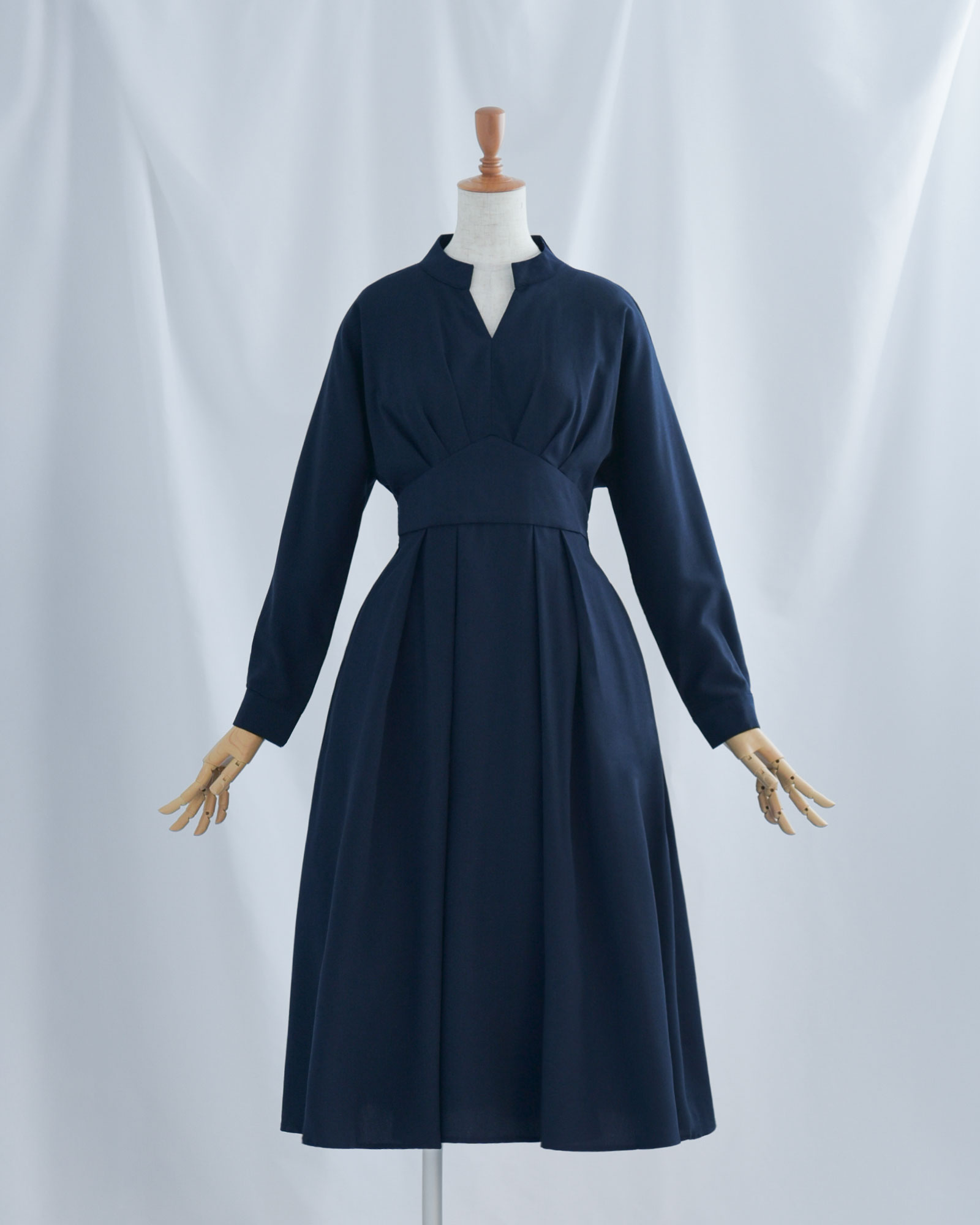 タック ワンピース セシル】お色展開：ネイビー,グリーン ／ サイズ