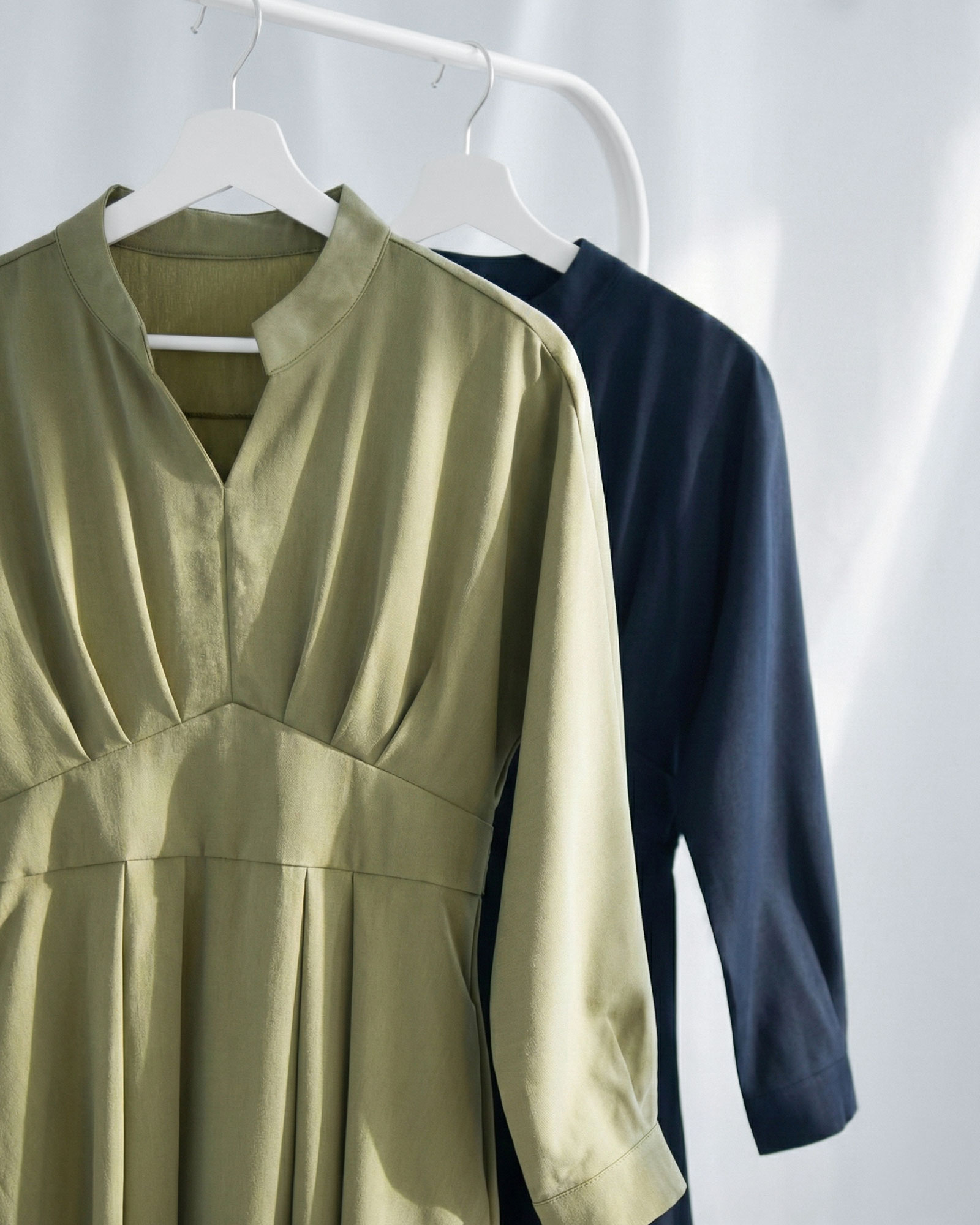 タック ワンピース セシル】お色展開：ネイビー,グリーン ／ サイズ