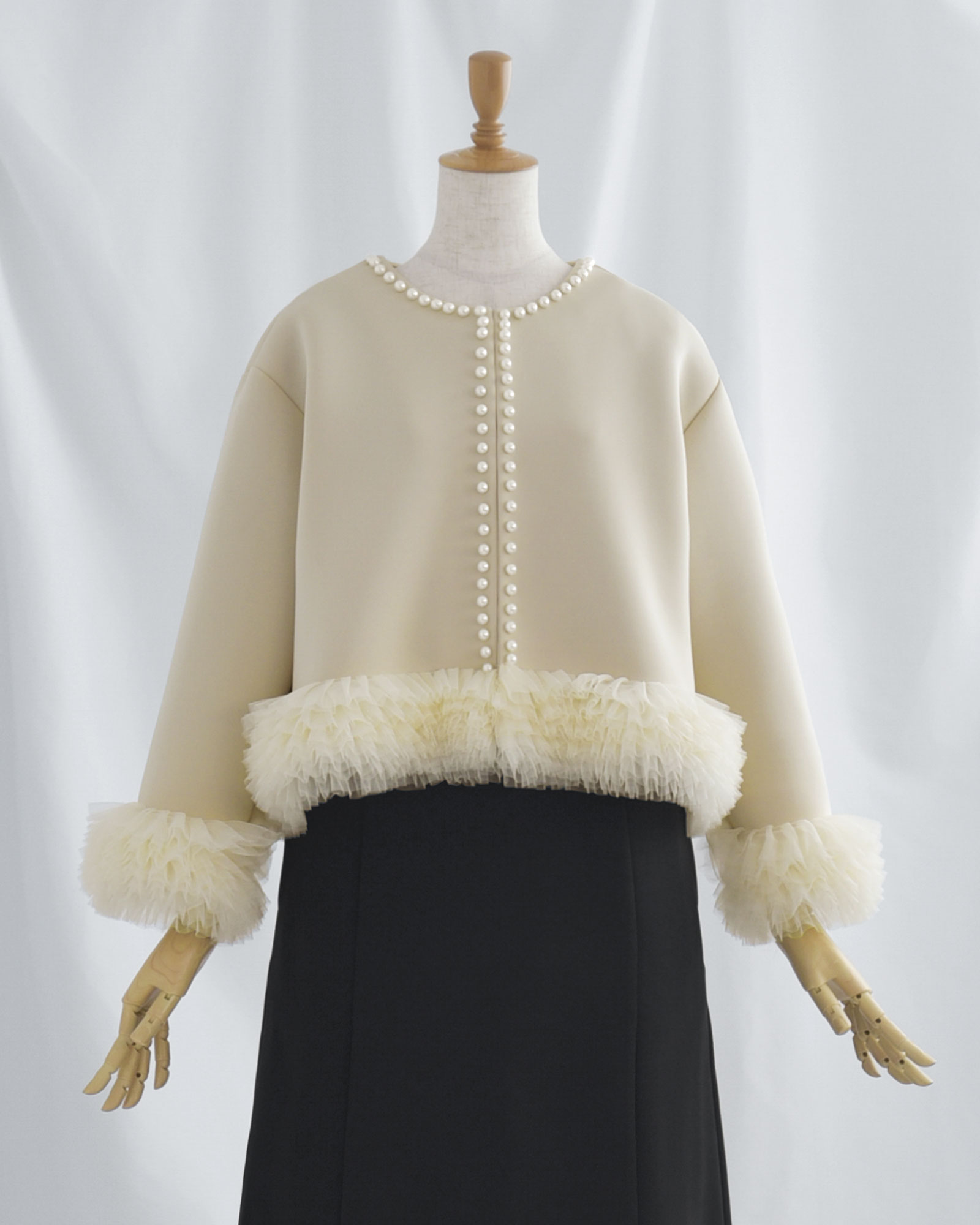 ボンディング ジャケット パールstyle】 お色展開：ベージュ,ブラック