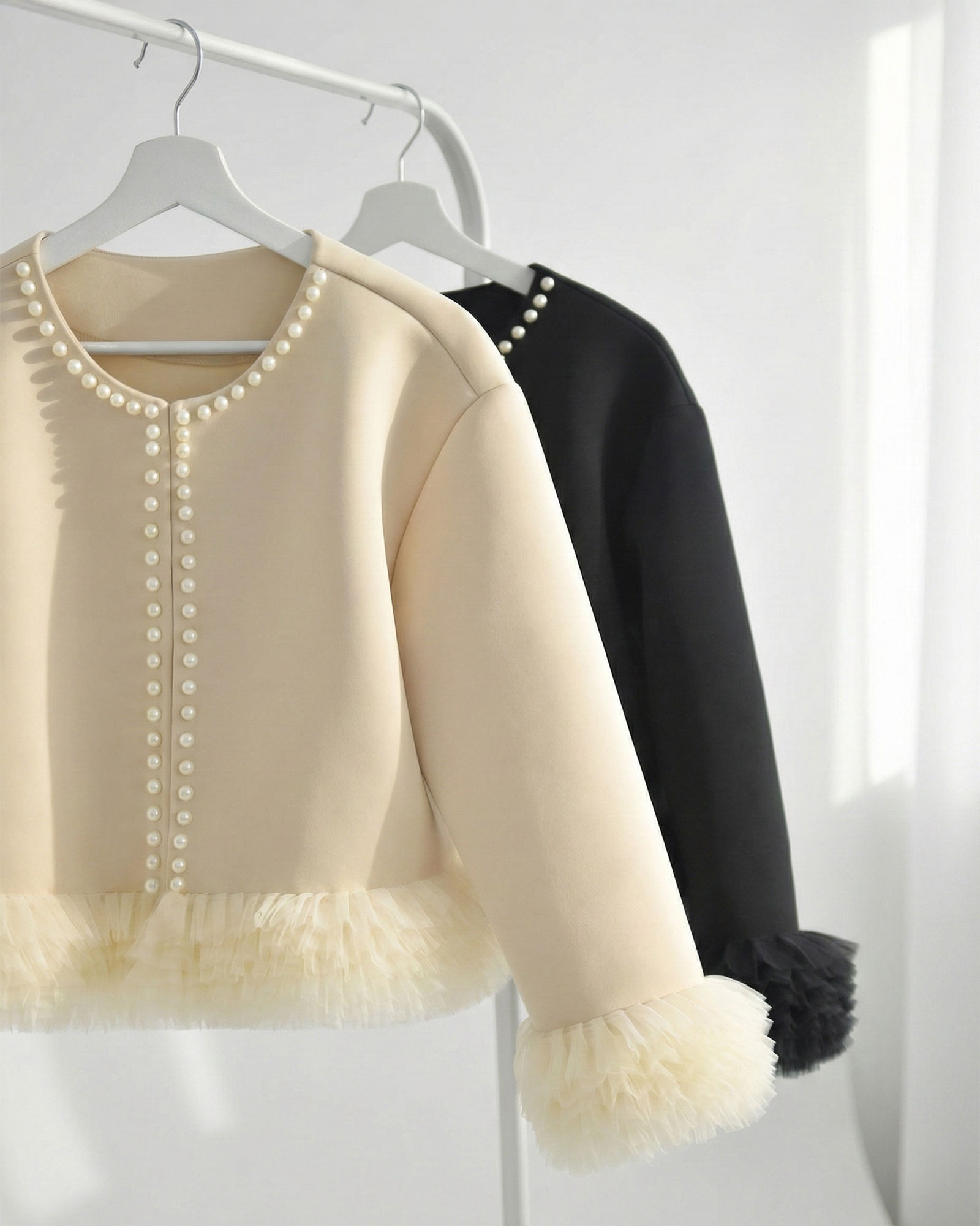 ボンディング ジャケット パールstyle】 お色展開：ベージュ,ブラック