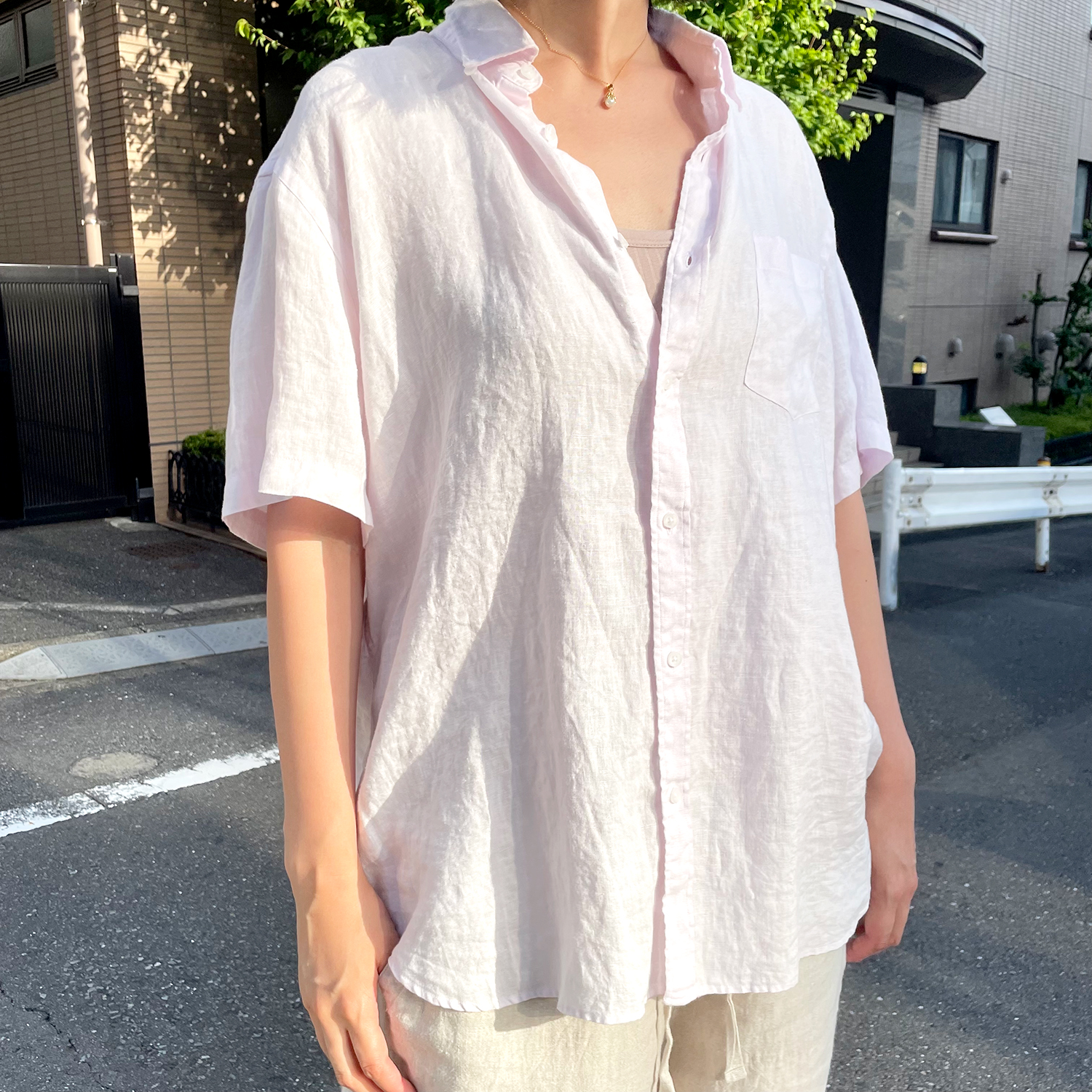 Linen pale pink シャツ