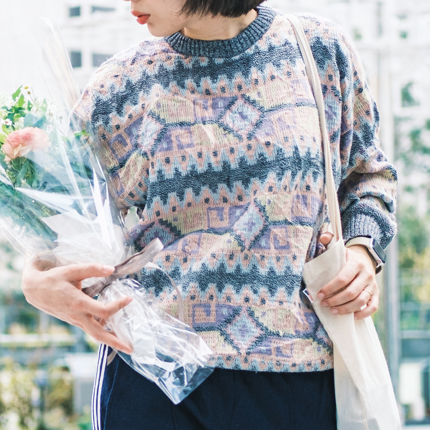 ジオメトリックJQニット