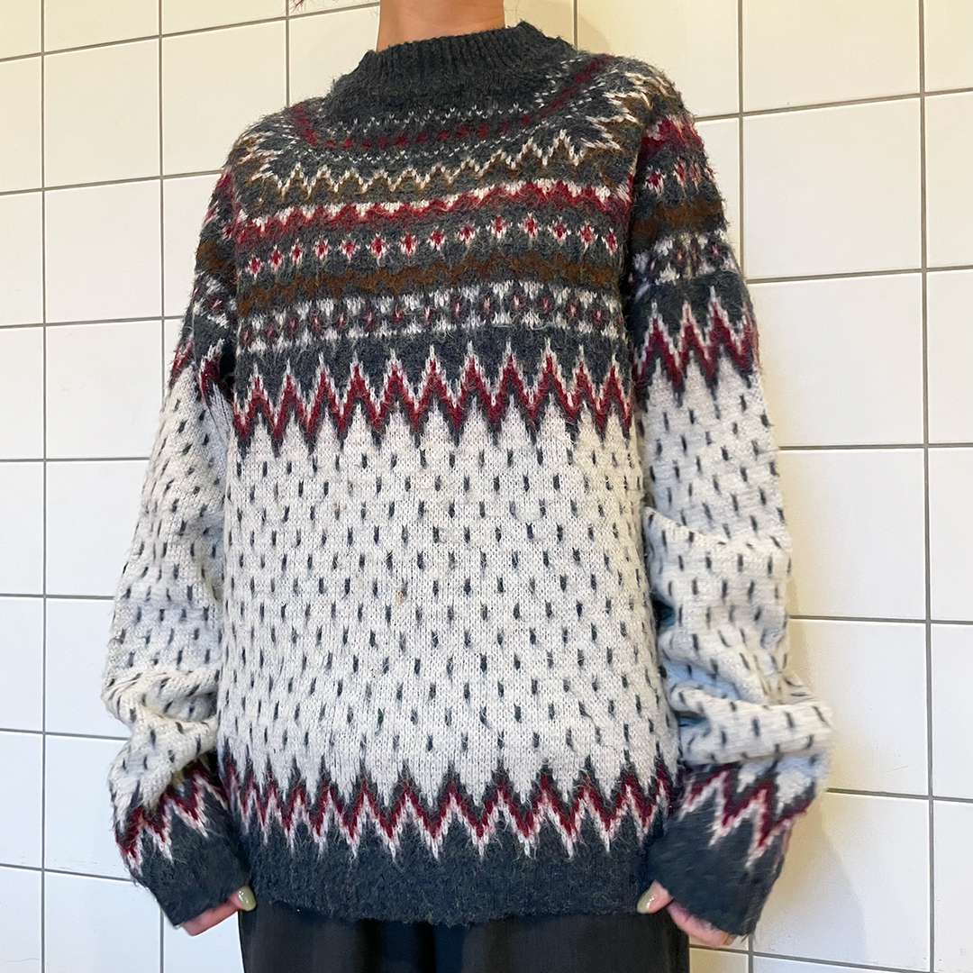 ノルディック柄ニット チャコールグレー