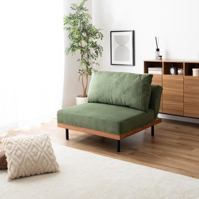 【単品】Ridley リクライニングコーデュロイソファ　オリーブグリーン g118046]【2点セット】Ridley リクライニングコーデュロイソファ