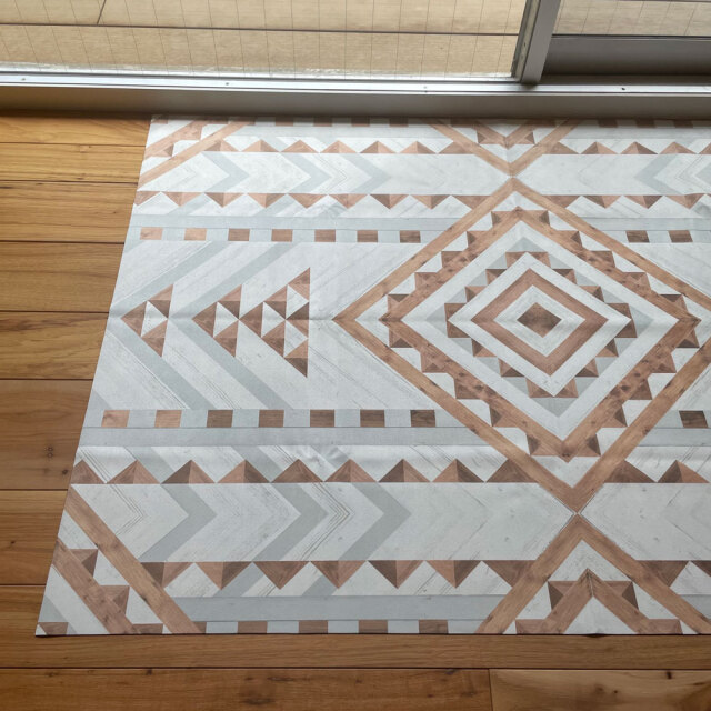 ジオメトリックウッドパネル柄ラグ/マット