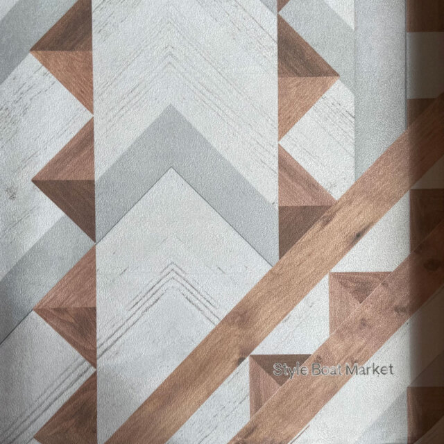 ジオメトリックウッドパネル柄ラグ/マット