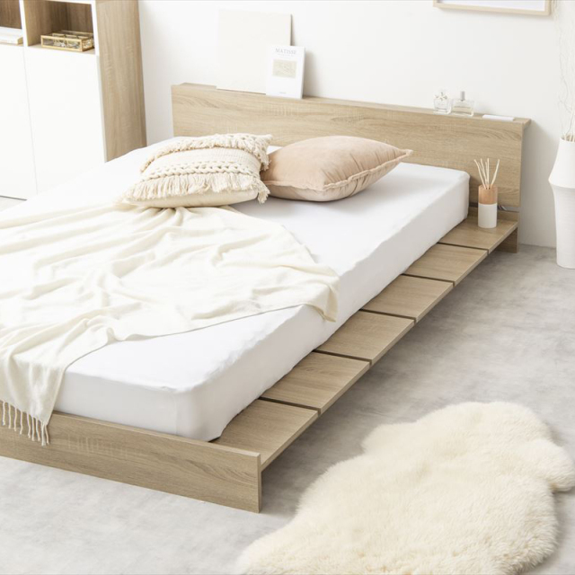 【セミダブル】Yuseong 幅140cm幅広すのこローベッド　ヘッドボードタイプ