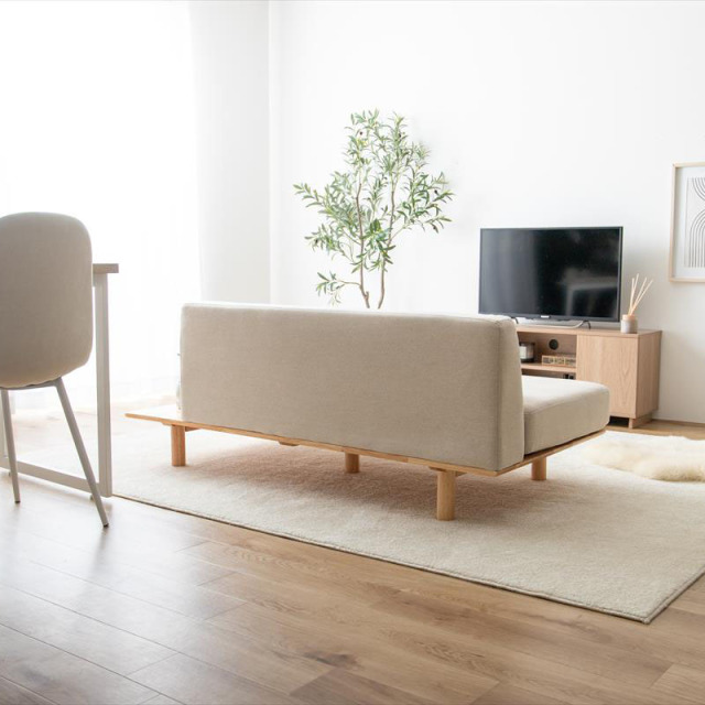 【幅150cm】Monica 2人掛けサイドテーブル付きソファ　ベージュ 幅150cm】Monica 2人掛けサイドテーブル付きソファ