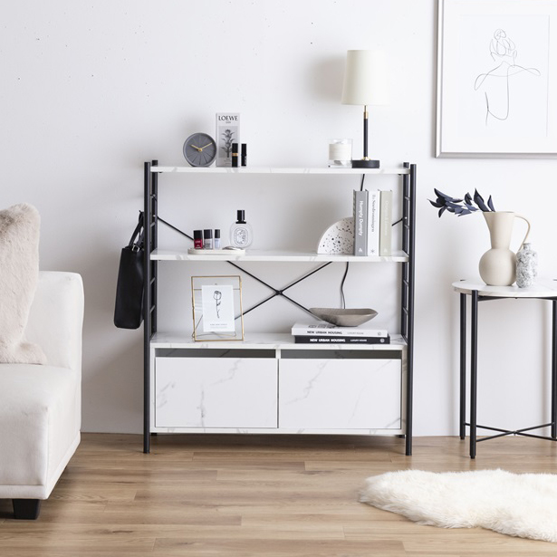 【幅80cm】Laulu 引き出し付きシェルフ　マーブルホワイト g159020]【幅80cm】Laulu 引き出し付きシェルフ シェルフ | 家具