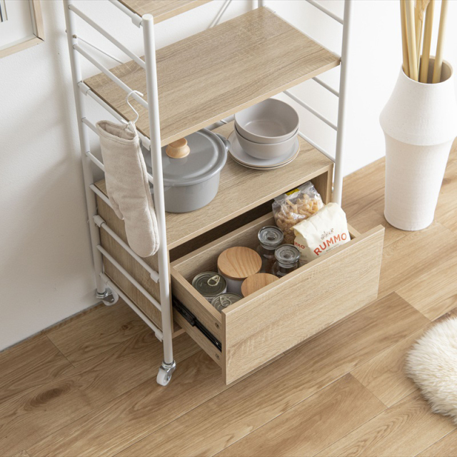 【幅80cm】Laulu 引き出し付きシェルフ　マーブルホワイト g159020]【幅80cm】Laulu 引き出し付きシェルフ シェルフ | 家具