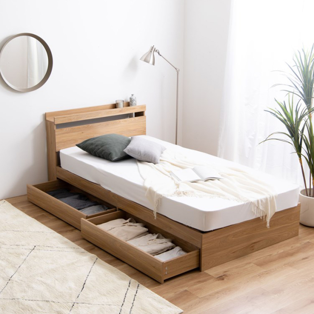 【シングル】Pluto 収納付きベッド(マットレス付き)