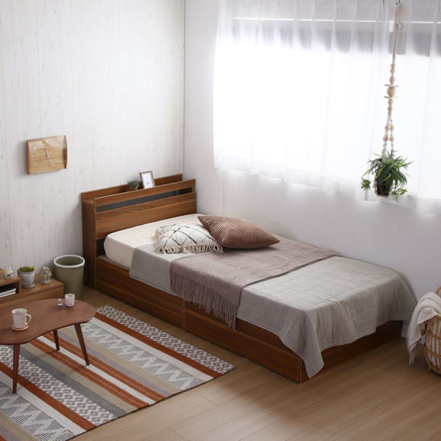 【シングル】Pluto 収納付きベッド(マットレス付き)