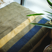 Wool Blanket 1/2 / KHAKI x NAVY　130×90