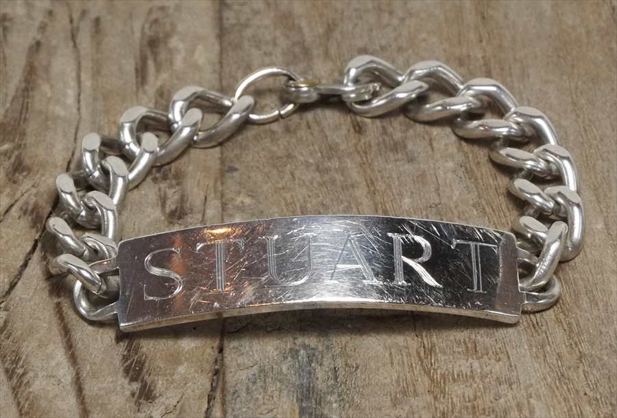 ヴィンテージ  シルバー (B081) ビンテージ アクセ バングル IDブレスレット 1969s  レア Vintage Silver 925 Bracelet